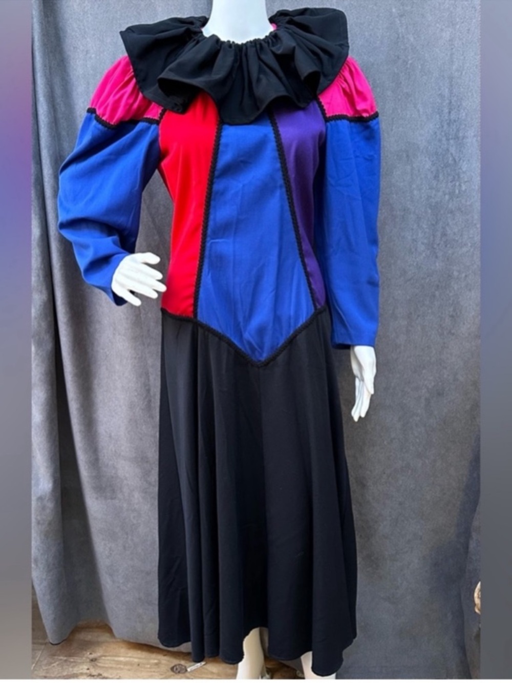 Vintage 80s Circus Theme dress ClownCore S/M color block